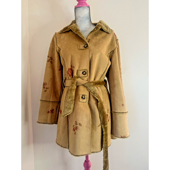 Lapis Jackets & Blazers - Lapis Women's Penny Lane Faux Suede Faux Fur Lined Coat Patchwork Size Small
